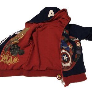 Sz 9/10 Boys Marvel REVERSIBLE Ironman Captain America Hoodie Zip Sweater Jacket